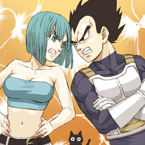 vegeta, bulma, and tama (dragon ball and 1 more) drawn by yorozu