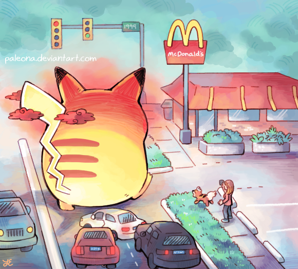 pikachu, growlithe, and gigantamax pikachu (pokemon and 1 more) drawn by paleona
