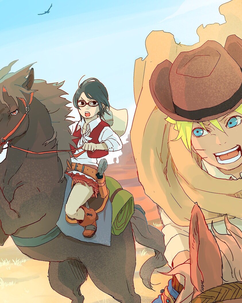 uchiha sarada and uzumaki boruto (naruto and 1 more) drawn by meitarou