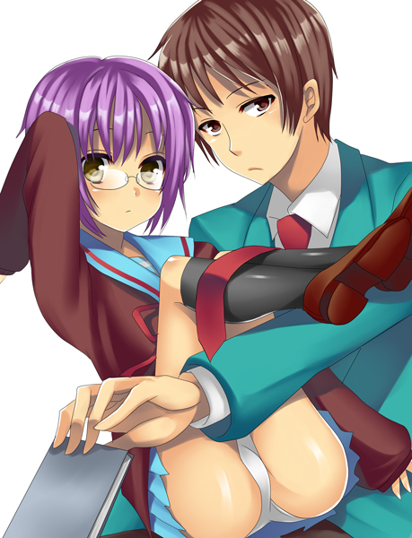 nagato yuki and kyon (suzumiya haruhi no yuuutsu) drawn by yui_tooru
