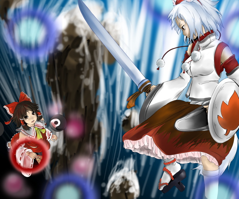 hakurei reimu and inubashiri momiji (touhou) drawn by babalilo
