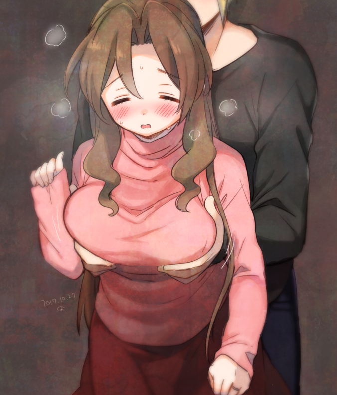cloud strife and aerith gainsborough (final fantasy and 1 more) drawn by krudears