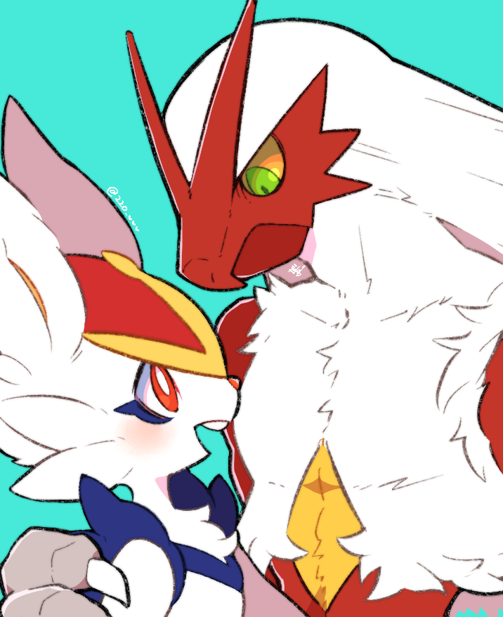cinderace and blaziken (pokemon) drawn by gacho_(220_vvv)