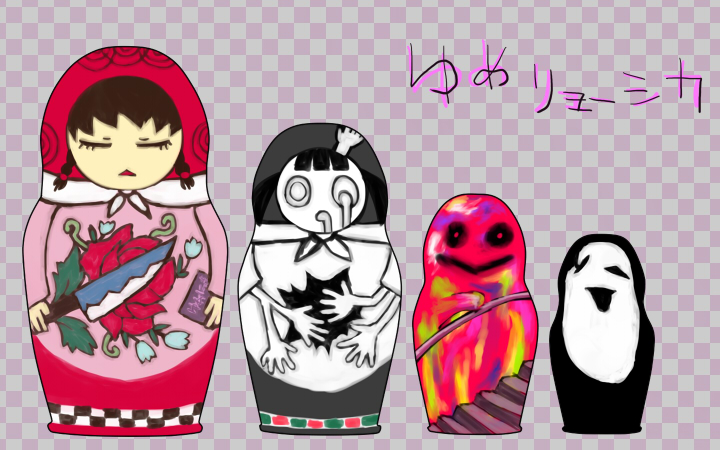 madotsuki, monoko, uboa, and kyukkyu-kun (yume nikki) drawn by uruchi_kome