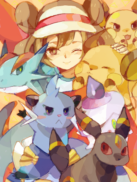 rosa, umbreon, litwick, raichu, salamence, and 1 more (pokemon and 1 more) drawn by o_bi_me