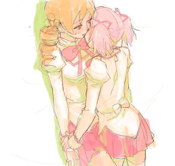 kaname madoka and tomoe mami (mahou shoujo madoka magica) drawn by tan_tan_tanuki