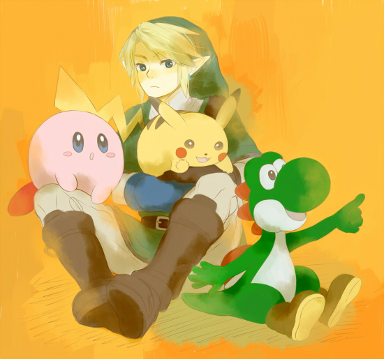 link, pikachu, kirby, and yoshi (pokemon and 4 more) drawn by kutta