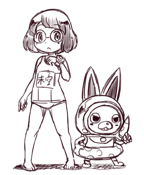 usapyon and misora inaho (youkai watch) drawn by nollety