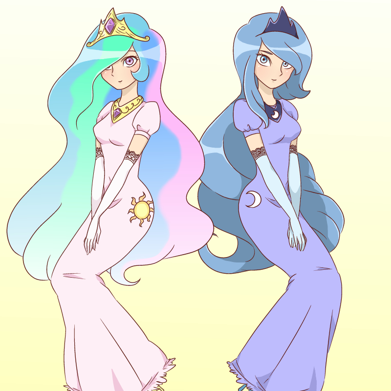 princess luna and princess celestia (my little pony and 1 more) drawn by moyori