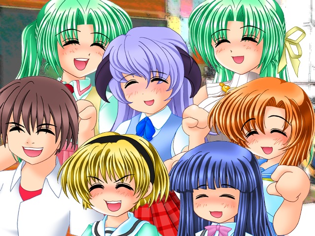 furude rika, ryuuguu rena, houjou satoko, sonozaki mion, hanyuu, and 2 more (higurashi no naku koro ni) drawn by ryukishi07
