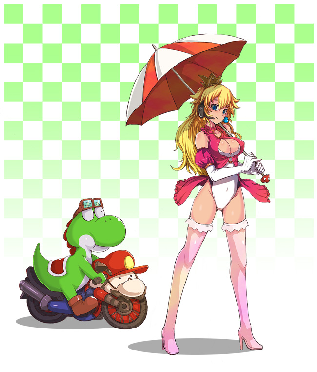 princess peach, mario, and yoshi (mario) drawn by kara_(color)