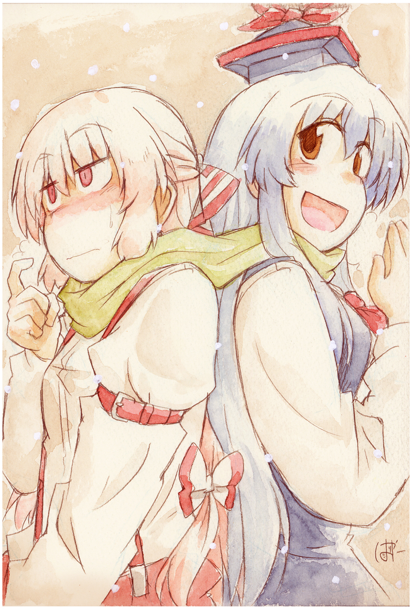 fujiwara no mokou and kamishirasawa keine (touhou) drawn by hariyaa