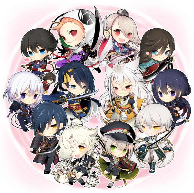 mikazuki munechika, tsurumaru kuninaga, namazuo toushirou, honebami toushirou, izumi-no-kami kanesada, and 8 more (touken ranbu) drawn by soul_(tamashii)