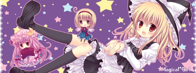 kirisame marisa, alice margatroid, and patchouli knowledge (touhou) drawn by mizuse_ruka