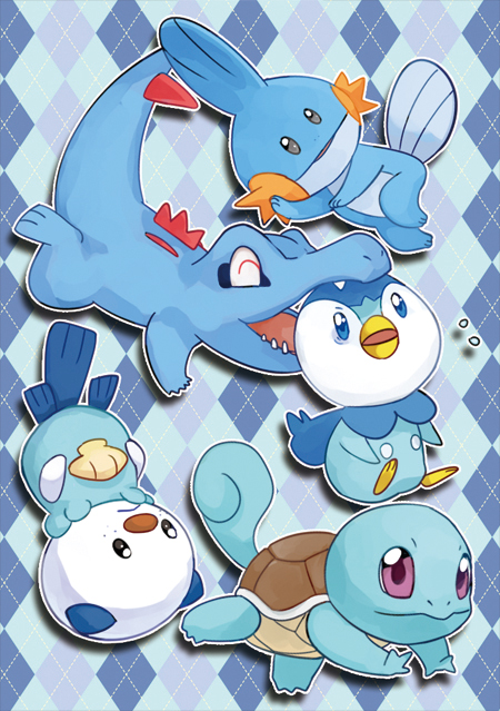 piplup, oshawott, squirtle, mudkip, and totodile (pokemon) drawn by gg_dal