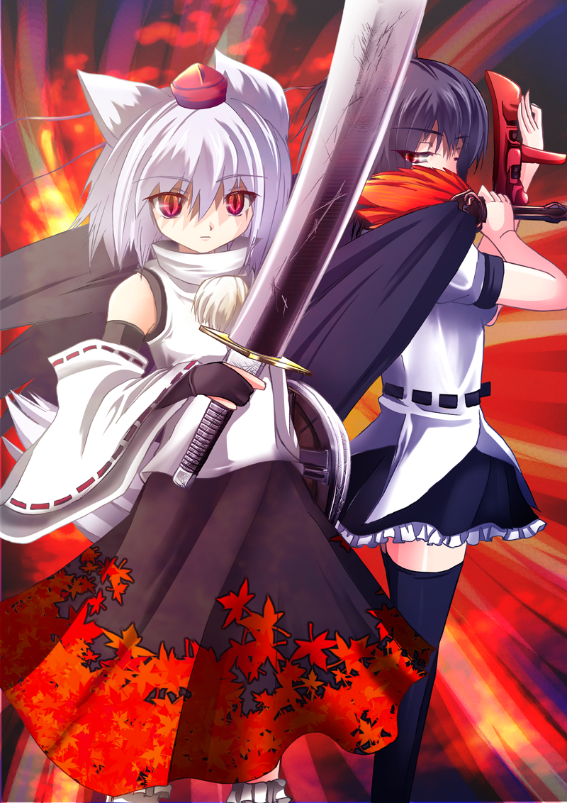 shameimaru aya and inubashiri momiji (touhou) drawn by windfeathers