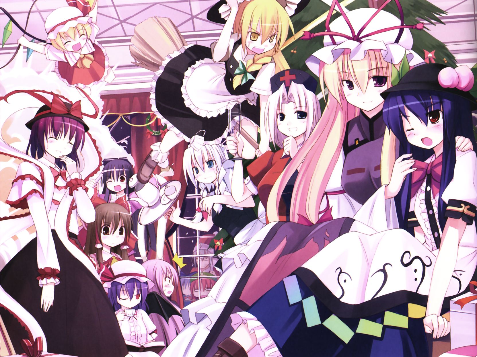 Hakurei Reimu Kirisame Marisa Remilia Scarlet Izayoi Sakuya Flandre Scarlet And 9 More Touhou Drawn By Seo Tatsuya Danbooru