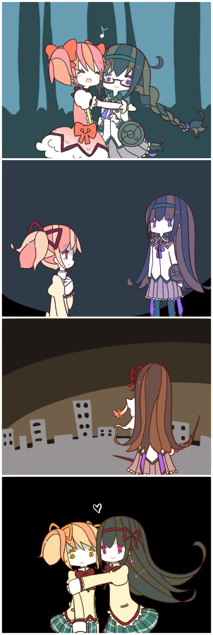 akemi homura, kaname madoka, and kyubey (mahou shoujo madoka magica and 1 more) drawn by lolly_(mcr_cc)