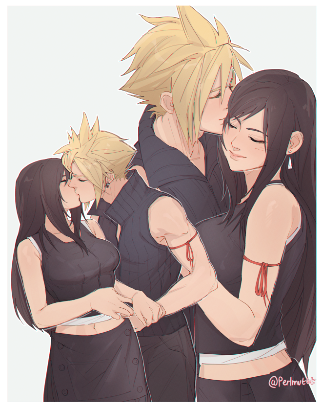 tifa lockhart and cloud strife (final fantasy and 2 more) drawn by pudelmudel