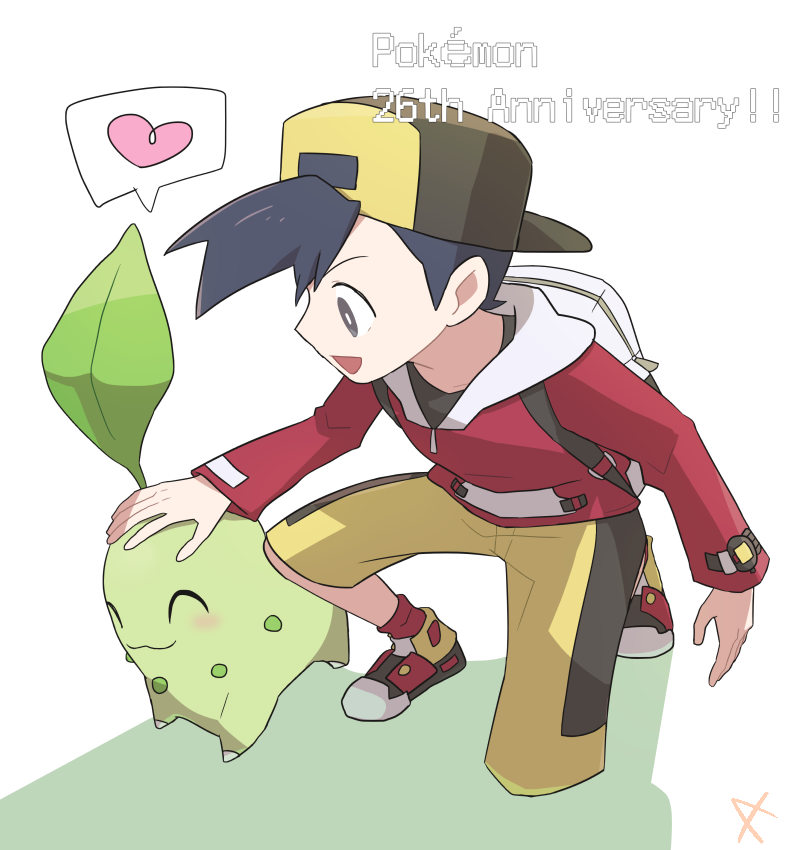 ethan and chikorita (pokemon and 1 more) drawn by kanade_(unchi_knd280)