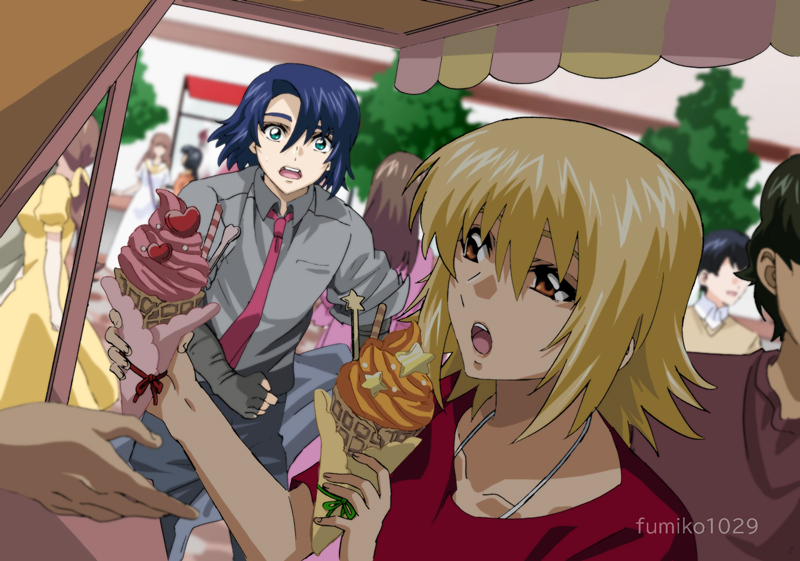 cagalli yula athha and athrun zala (gundam and 2 more) drawn by fumiko_(mesushi)