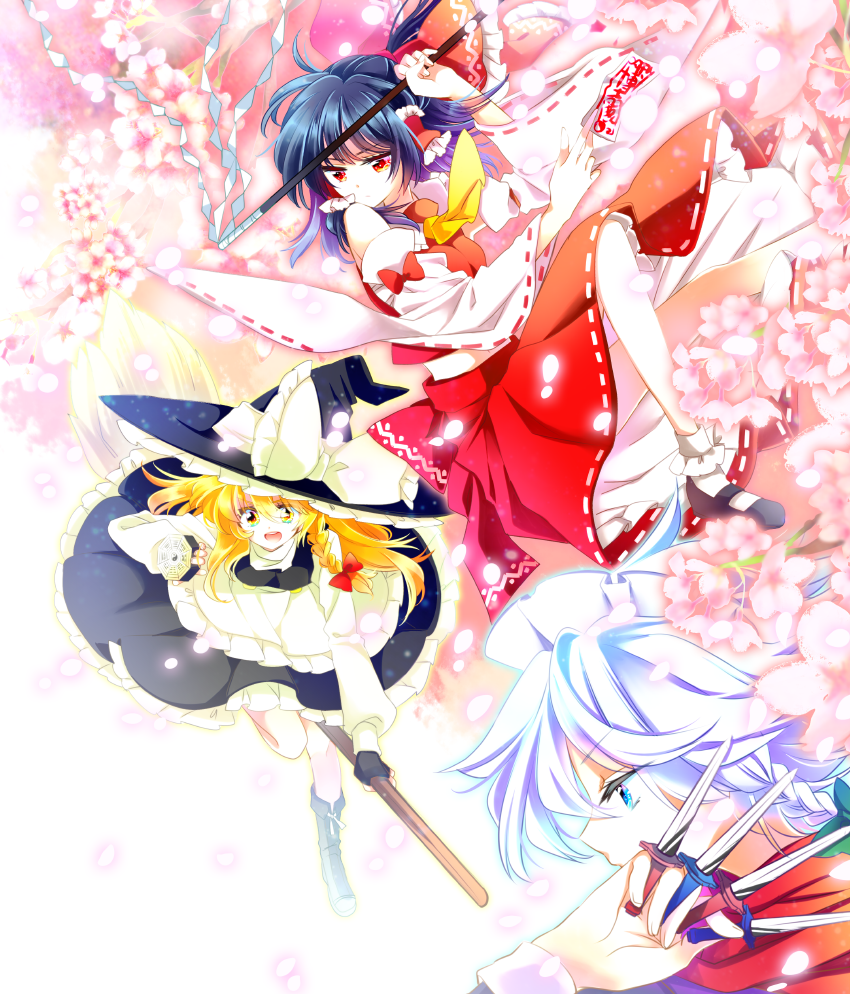 hakurei reimu, kirisame marisa, and izayoi sakuya (touhou) drawn by muzuki_uruu
