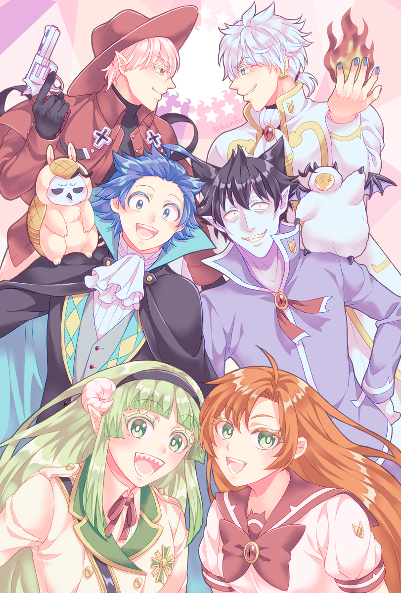 suzuki iruma, valac clara, asmodeus alice, draluc, ronaldo, and 3 more (mairimashita! iruma-kun and 1 more) drawn by ksnfu