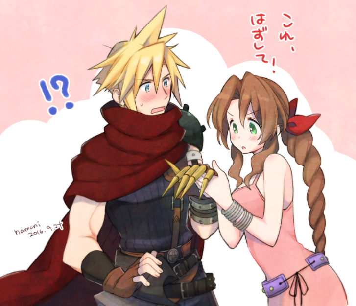 cloud strife and aerith gainsborough (final fantasy and 2 more) drawn by krudears