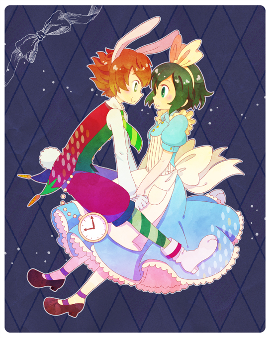 alice, white rabbit, matsukaze tenma, and sorano aoi (inazuma eleven and 2 more) drawn by uppi