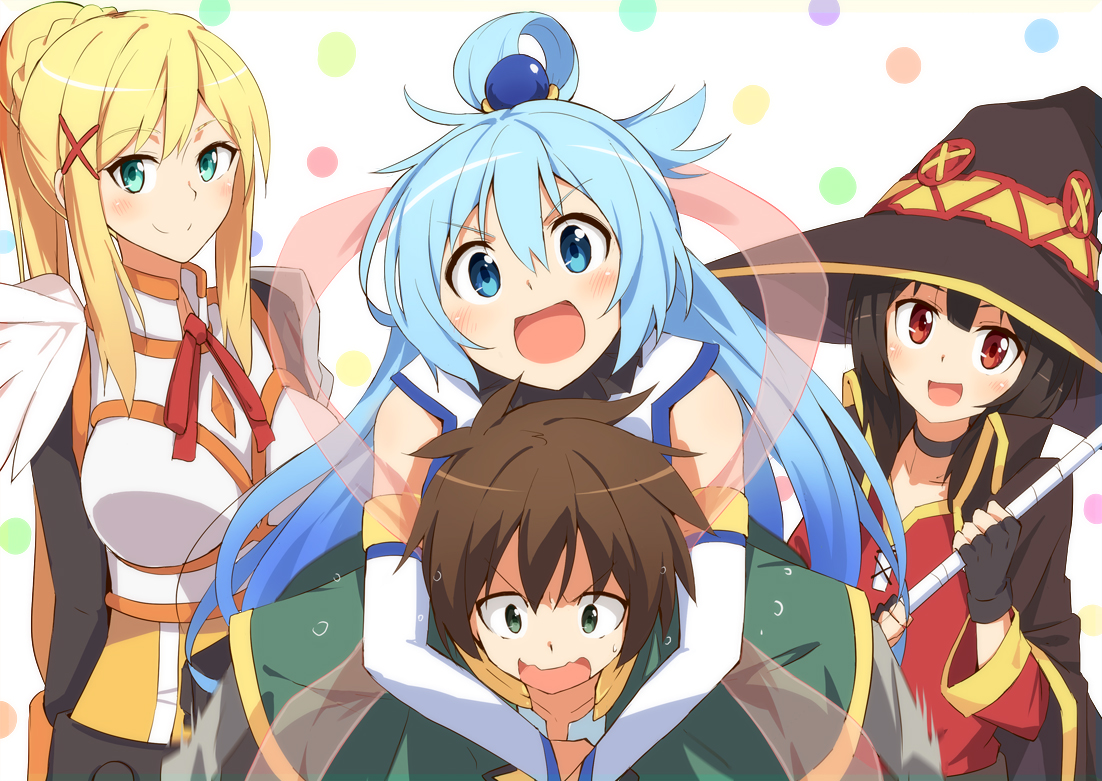 Megumin Aqua Darkness And Satou Kazuma Kono Subarashii Sekai Ni Shukufuku Wo Drawn By Tomato Lsj Danbooru