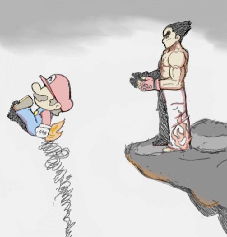 mario and mishima kazuya (mario and 2 more) drawn by nuranura_san