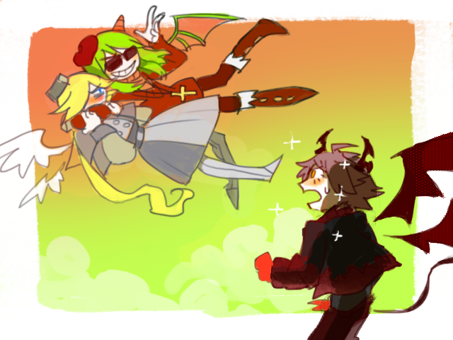 yosafire, froze, and emalf (funamusea and 1 more) drawn by homiwomi