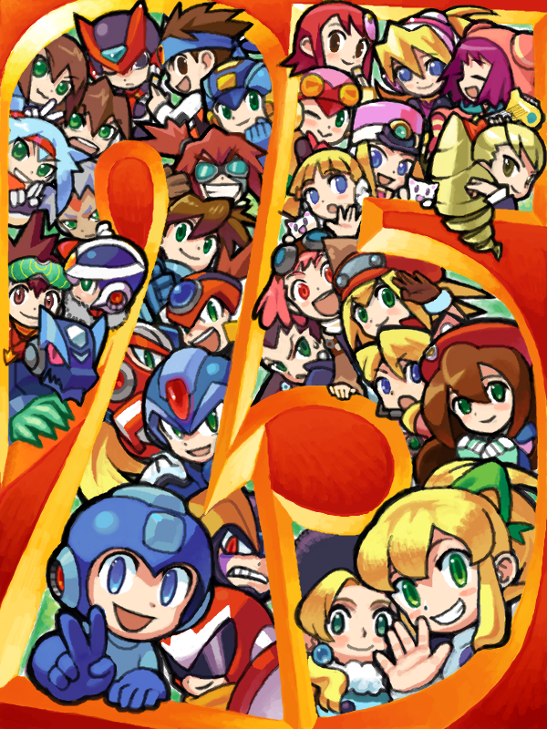 zero, roll, x, aile, mega man, and 27 more (mega man and 10 more) drawn by kin_niku