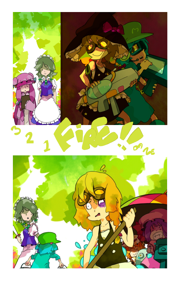 kirisame marisa, remilia scarlet, flandre scarlet, izayoi sakuya, patchouli knowledge, and 1 more (touhou) drawn by spacepirate-lu
