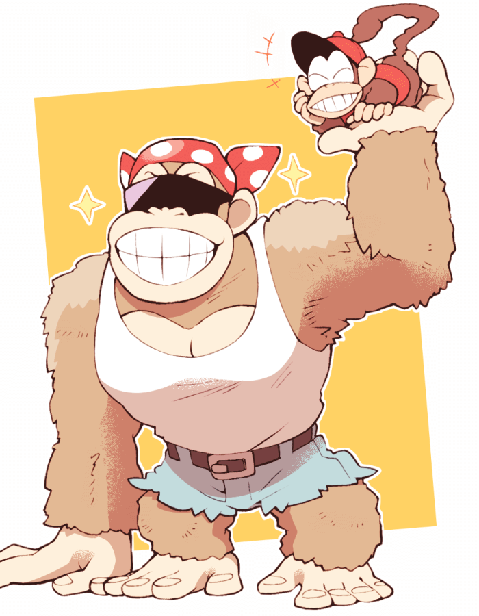 diddy kong and funky kong (donkey kong) drawn by minashirazu
