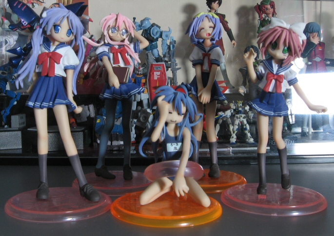 hiiragi kagami, izumi konata, hiiragi tsukasa, takara miyuki, rx-78-2 gundam, and 2 more (gundam and 2 more)