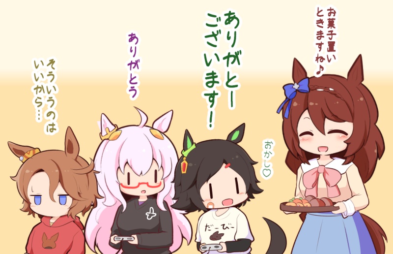 narita taishin, super creek, biwa hayahide, and winning ticket (umamusume) drawn by gomashio_(goma_feet)