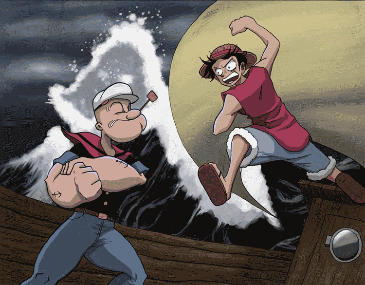 monkey d. luffy and popeye (one piece and 1 more) drawn by bugonisx2