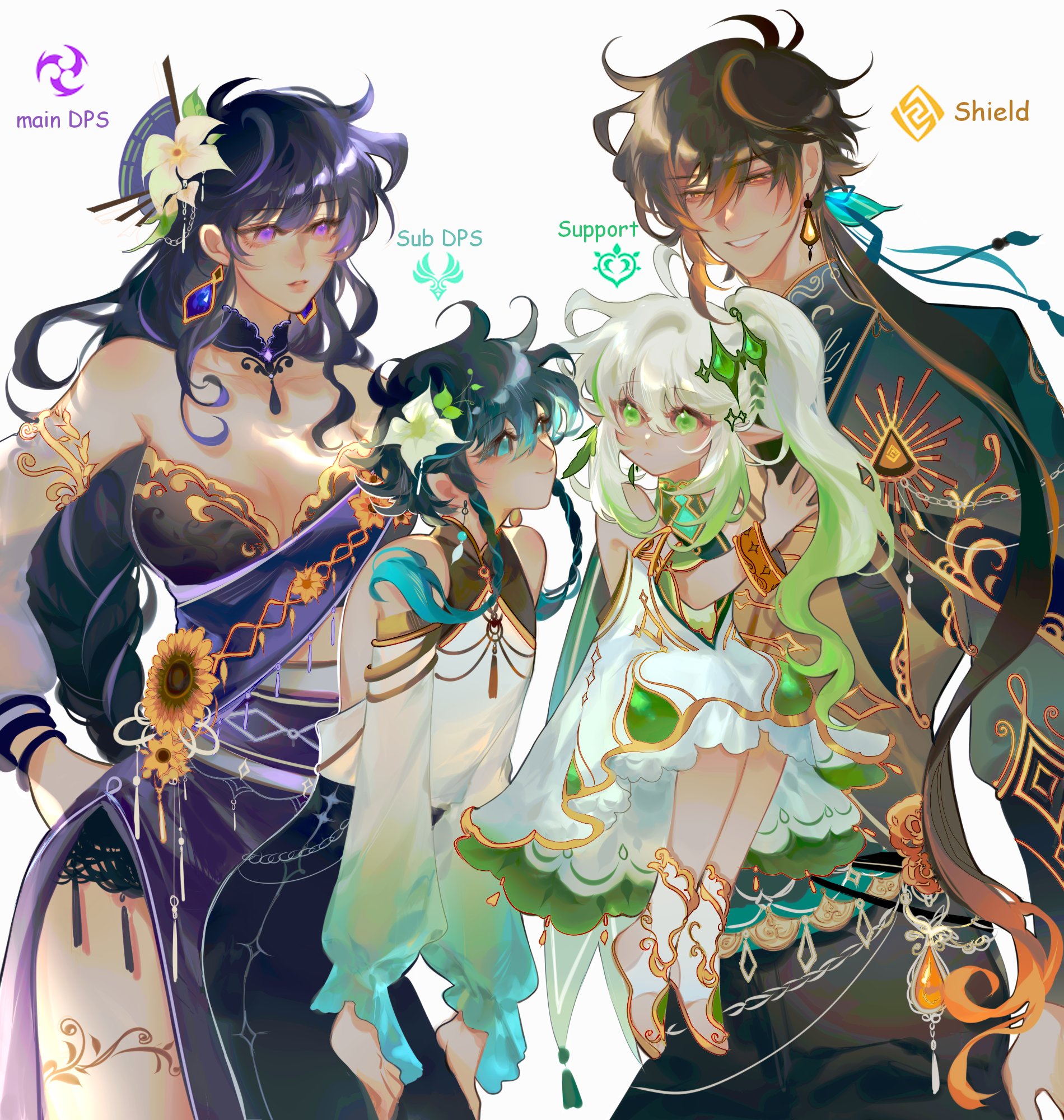 Raiden shogun zhongli venti and nahida genshin impact drawn by