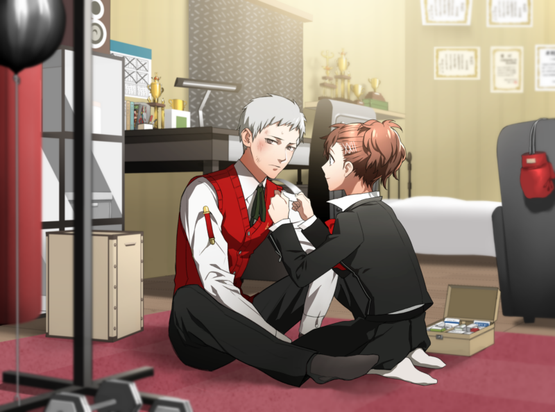 shiomi kotone and sanada akihiko (persona and 2 more) drawn by minato_(robin)