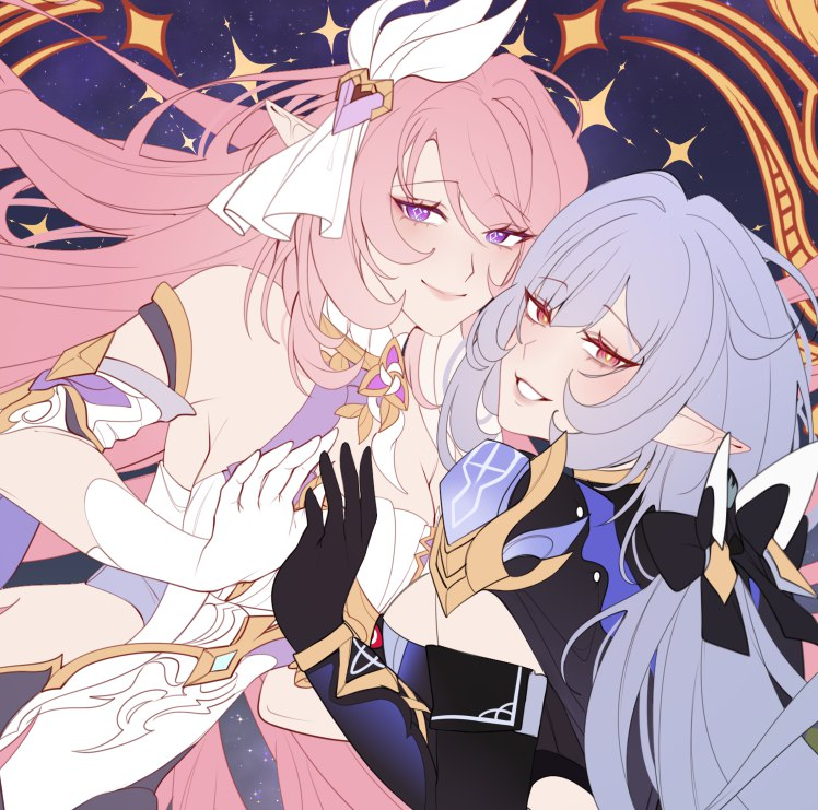 elysia and herrscher of corruption (honkai and 1 more) drawn by pristinemori