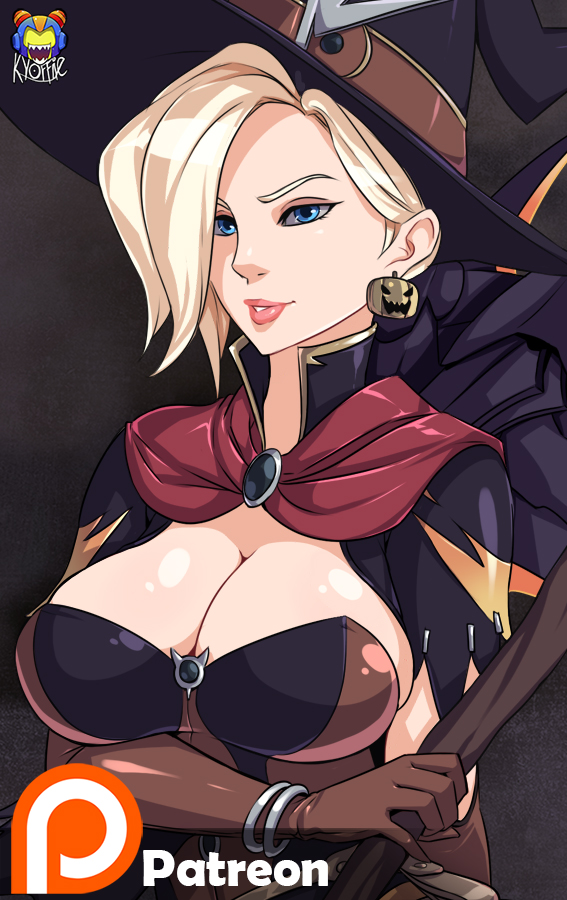 mercy and witch mercy (overwatch and 1 more) drawn by kyoffie