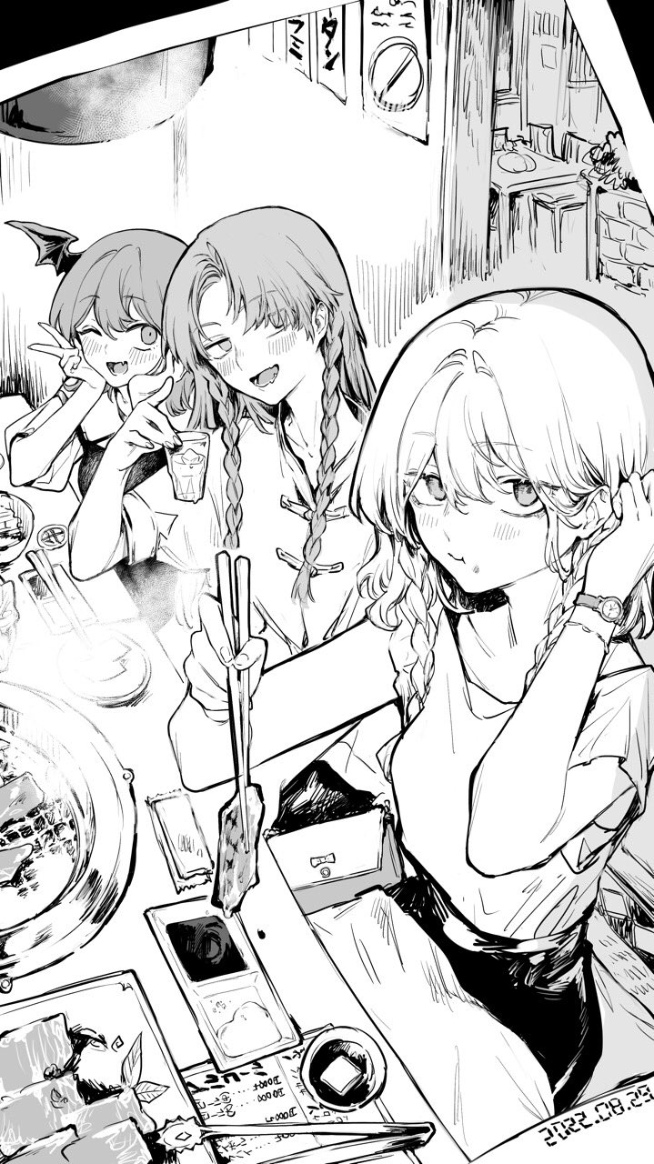 izayoi sakuya, hong meiling, and koakuma (touhou) drawn by risui_(suzu_rks)