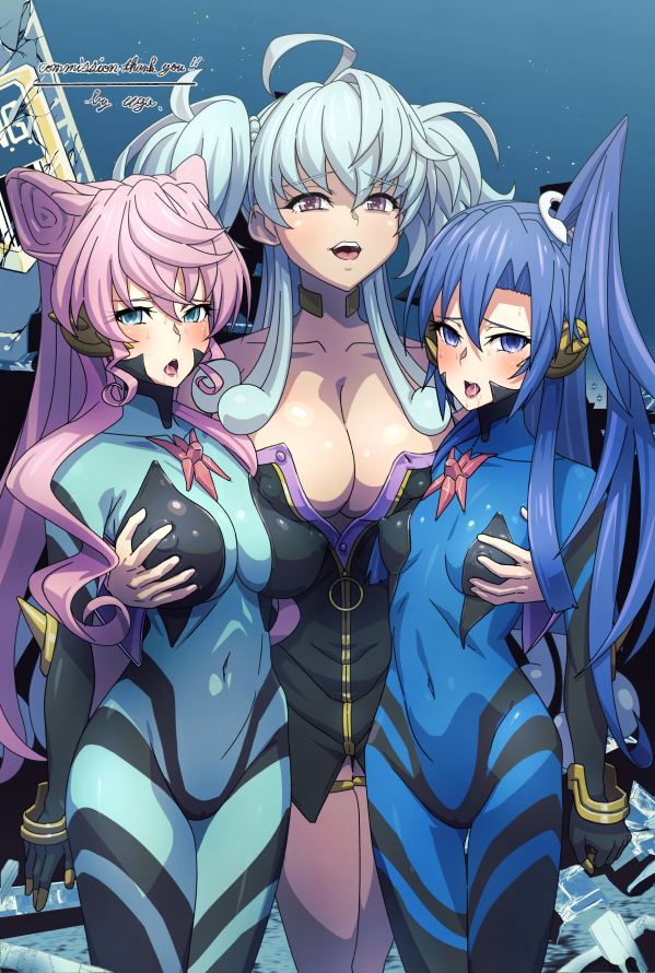 kazanari tsubasa, maria cadenzavna eve, cagliostro, and prelati (senki zesshou symphogear) drawn by uganda_(ugandam_00)