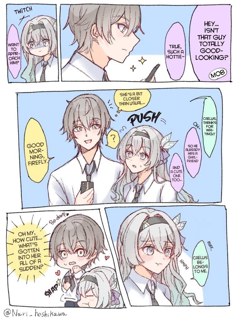 trailblazer, firefly, and caelus (honkai and 1 more) drawn by nari_hoshikawa