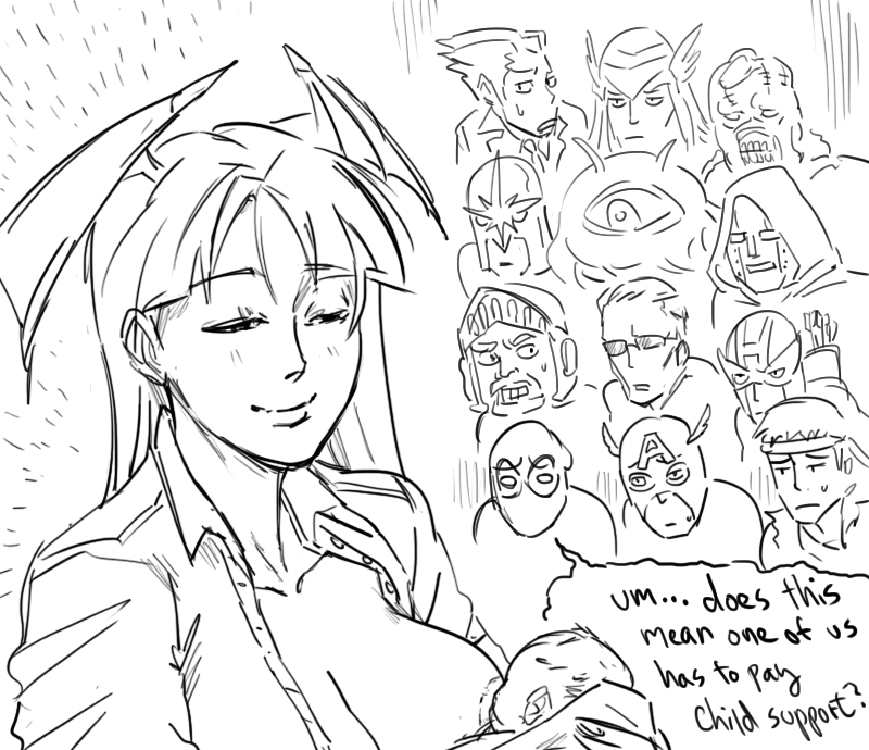 morrigan aensland, ryu, deadpool, phoenix wright, steve rogers, and 10 more (street fighter and 10 more) drawn by bb_(baalbuddy)