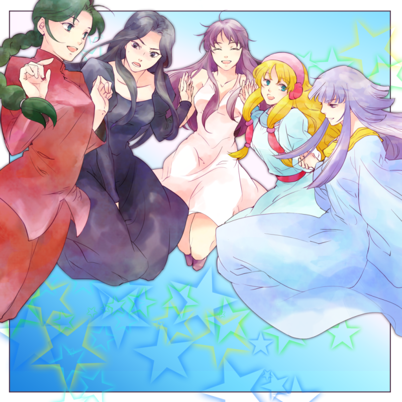 kido saori, pandora, shunrei, polaris hilda, and freya (saint seiya) drawn by k2guui