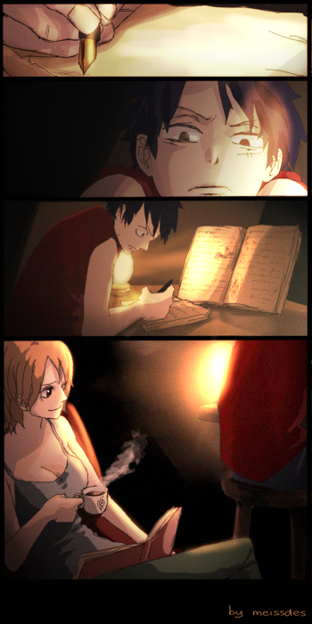 nami and monkey d. luffy (one piece) drawn by meissdes
