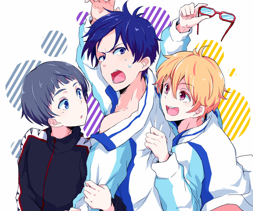 hazuki nagisa, ryuugazaki rei, and nitori aiichirou (free!) drawn by pochi_(goodgrief)