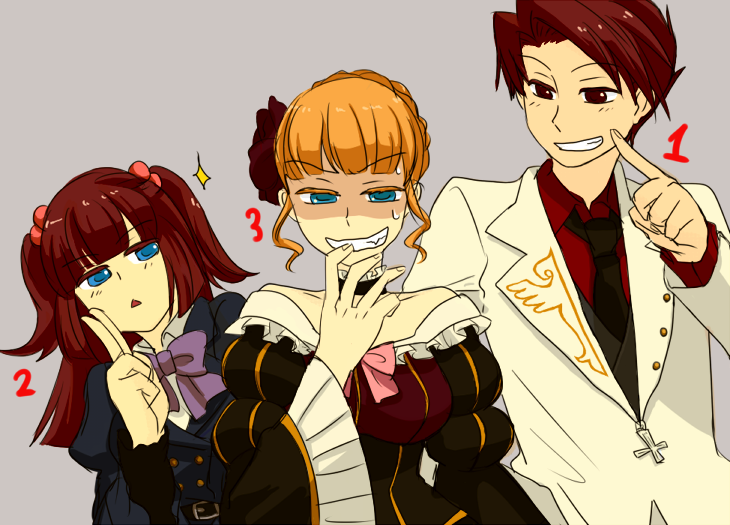 beatrice, ushiromiya battler, and ushiromiya ange (umineko no naku koro ni) drawn by ashiruko_(mige)